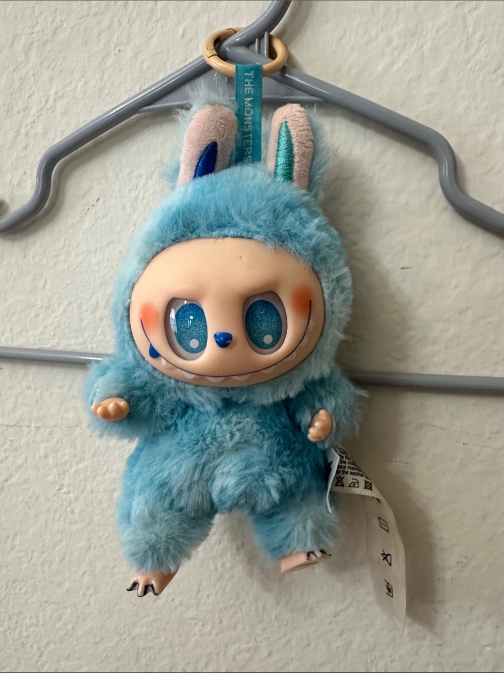 Plush Blue Monster Keychain - Cute Fuzzy Bag Charm (not original)